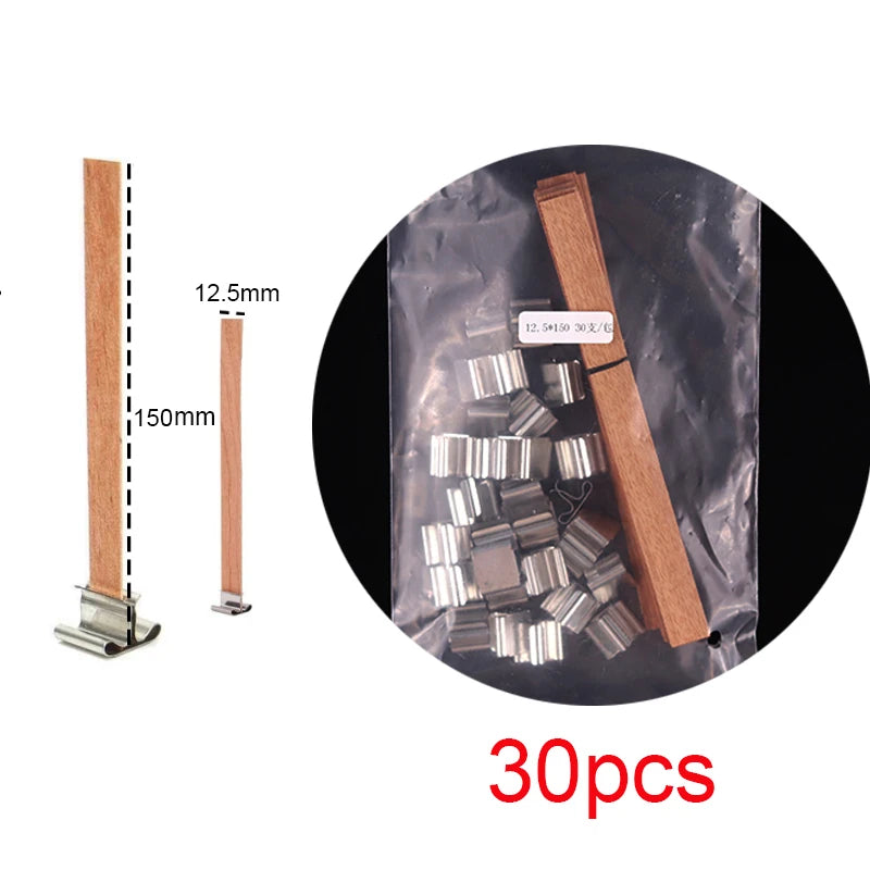 30pcs Wooden Candle Wicks Candle Making Set Wicks with Clip Base  Naturally Smokeless Wood Core for DIY Candle Jar Making Tools