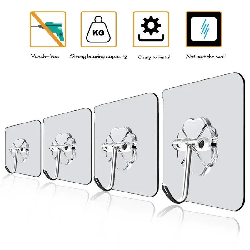 Transparent Self Adhesive Wall Hooks Heavy Duty Multi-Purpose Wall Hook Key Holder Towel Holder For Bathroom Kitchen Accessories
