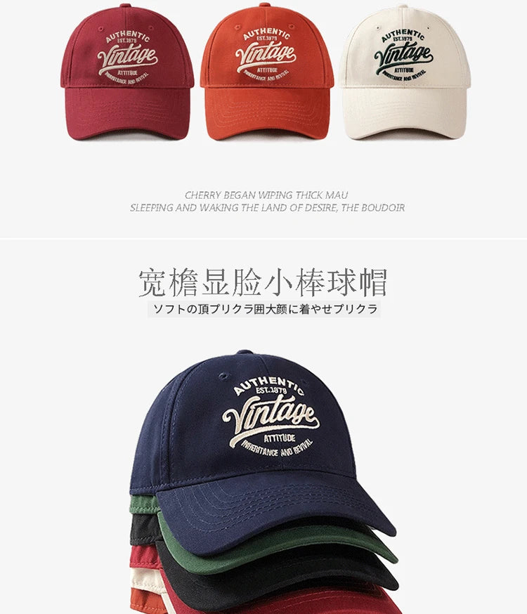 Korean Vintage Embroidered Baseball Caps Women Summer Outdoor Sunscreen Soft Top Hat Showing Face Small Casual Men's Hats