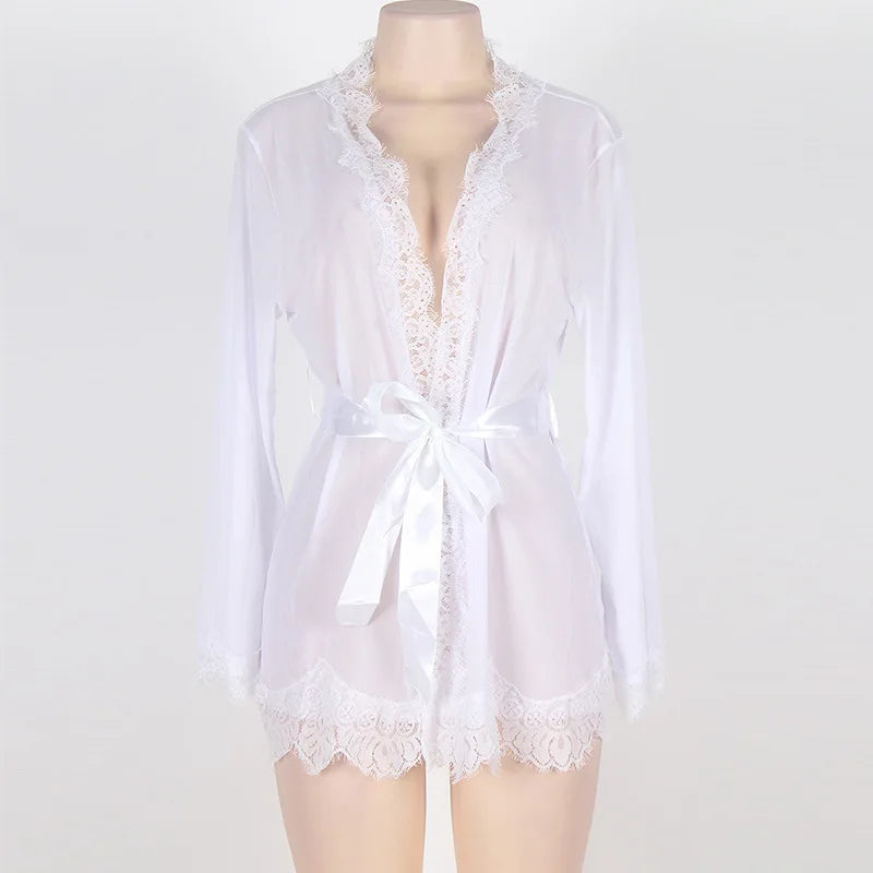 Sexy Women Lingerie Lace Ruffles Pajamas Robe See-through Babydolls Underwear Sleepwear Night Dress Erotic Costumes Sex Clothes