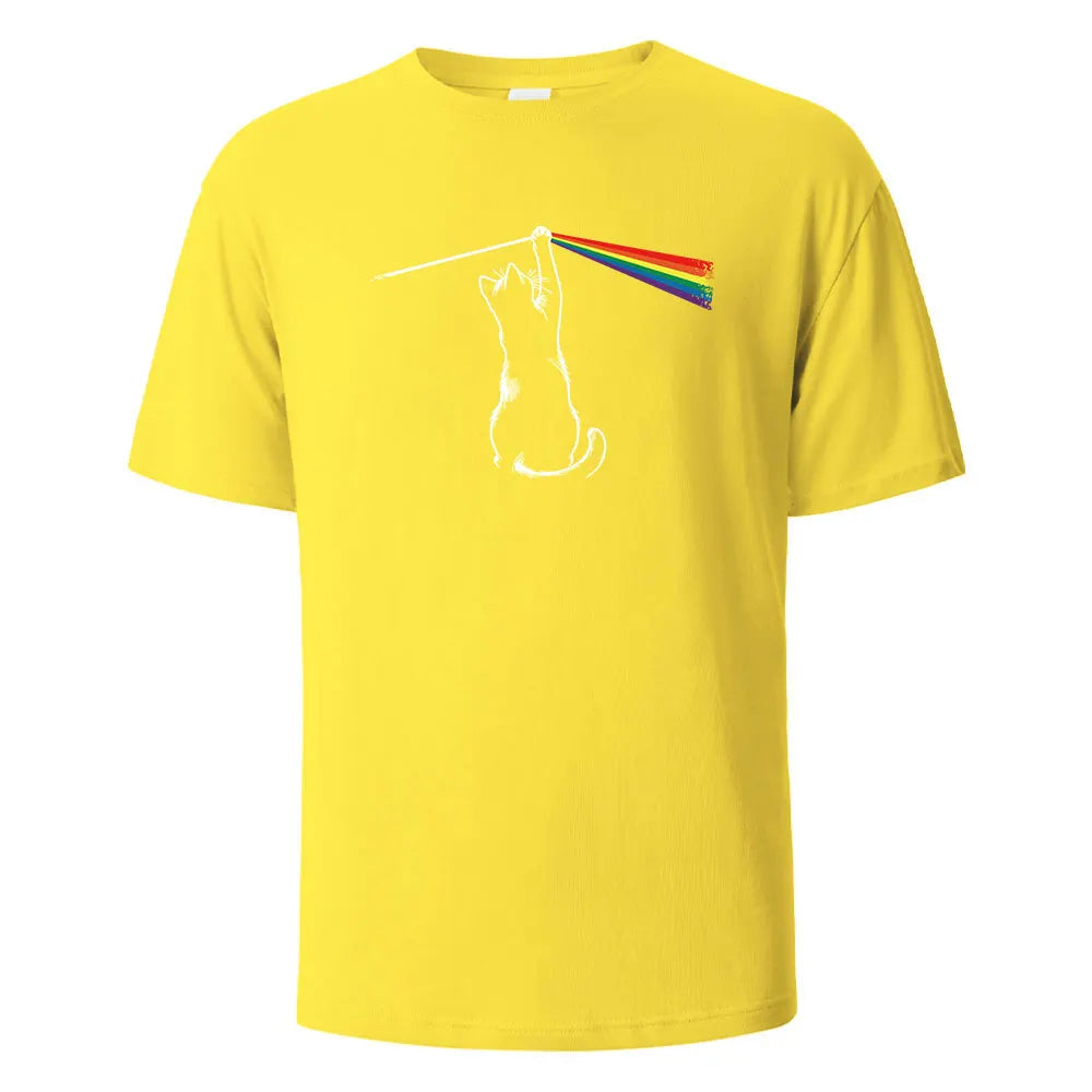 Cat Light Simplicity Printed Men's T-Shirts 100%Cotton Breathable Comfortable Tops For Men Summer O-neck Oversize Men Clothing