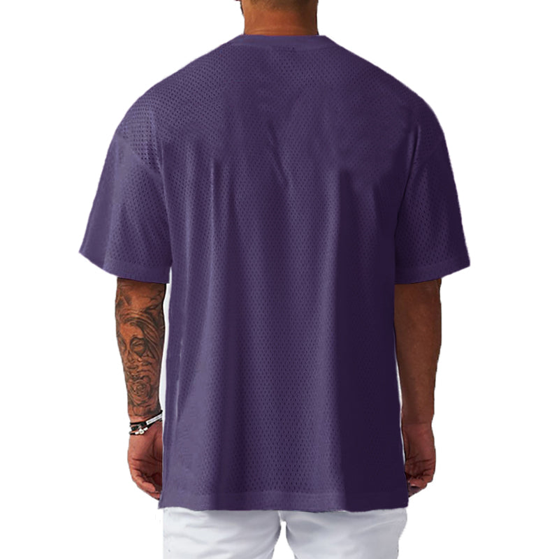 Oversized Loose Men's Casual Sport T-Shirt Gym Bodybuilding Fitness Short Sleeve Shirt Summer Mesh Quick Dry Breathable Clothing