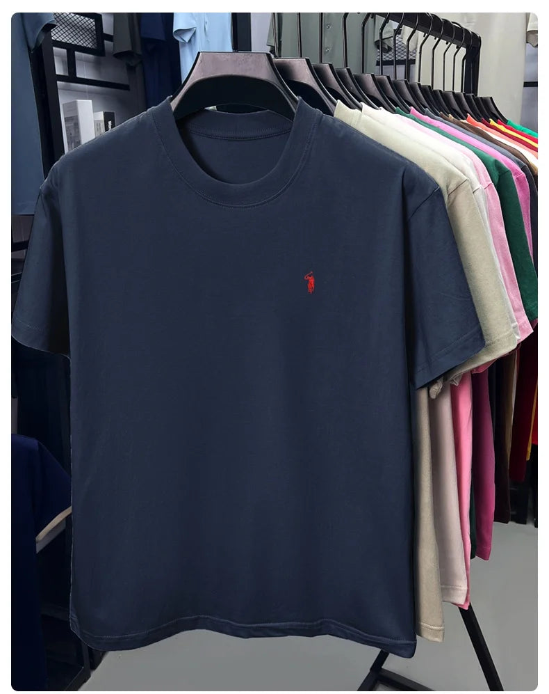Men's Cotton Short Sleeve T-Shirt Fashionable Pony Print Summer New High-end Comfortable Casual Crew Neck Top