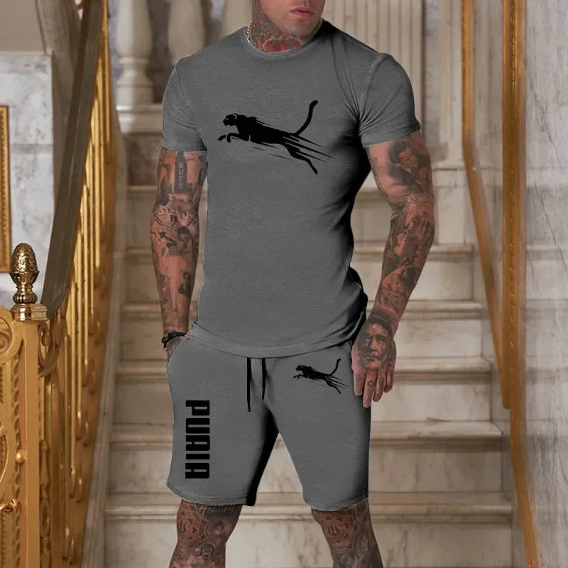 2025 Fashion and Casual Summer Outdoor Sports Set Men's Breathable T-shirt and Shorts Casual Fashion Two-piece Set