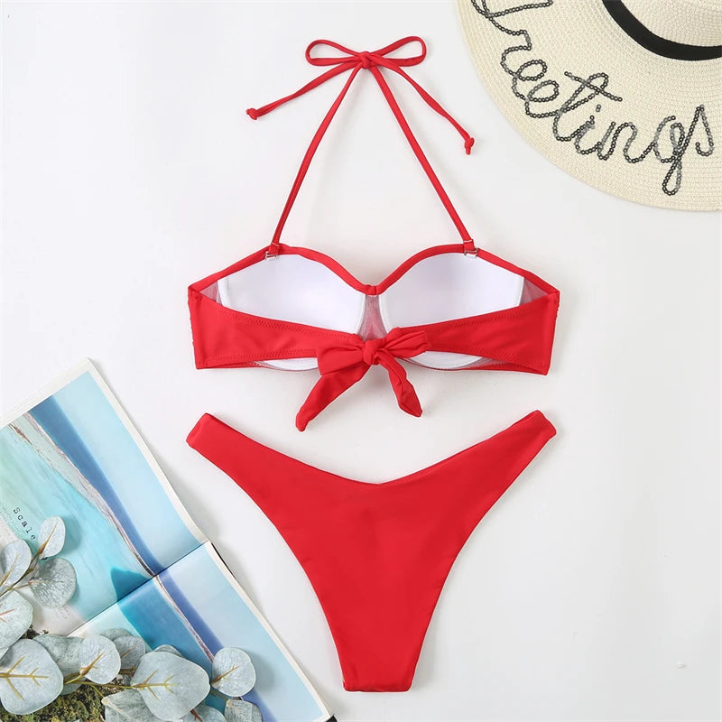 Bikini Swimsuit Women Swimwear 2026 New Solid Push Up Bikinis Set High Waist Thong Bathing Suit Two Pieces Swimming Suits Female