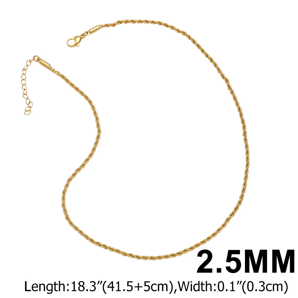 OCESRIO Trendy Gold Color 3/4/5/6mm Twisted Rope Chain Copper Gold Plated Handmade Necklace Chain Jewelry Making Supplies nker31