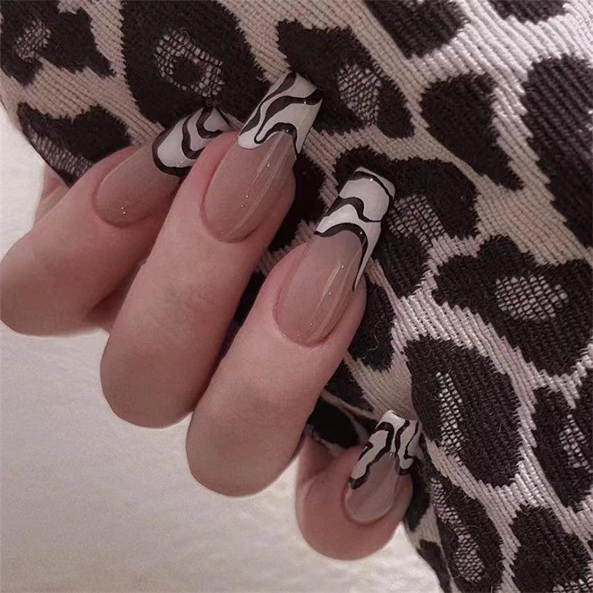 24Pcs/Set Fake Nails With Glue Full Cover Nail Tips Press On Med Nails DIY Manicure Oval Head False Nails Pink Almond Artificial