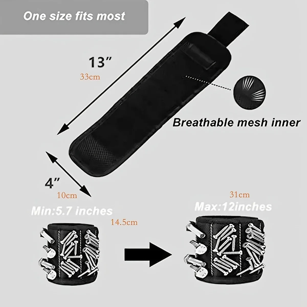 Powerful magnetic tool magnetic wristband - used to secure screws, nails, drill bits, and strong magnetic wrist tool kits parts