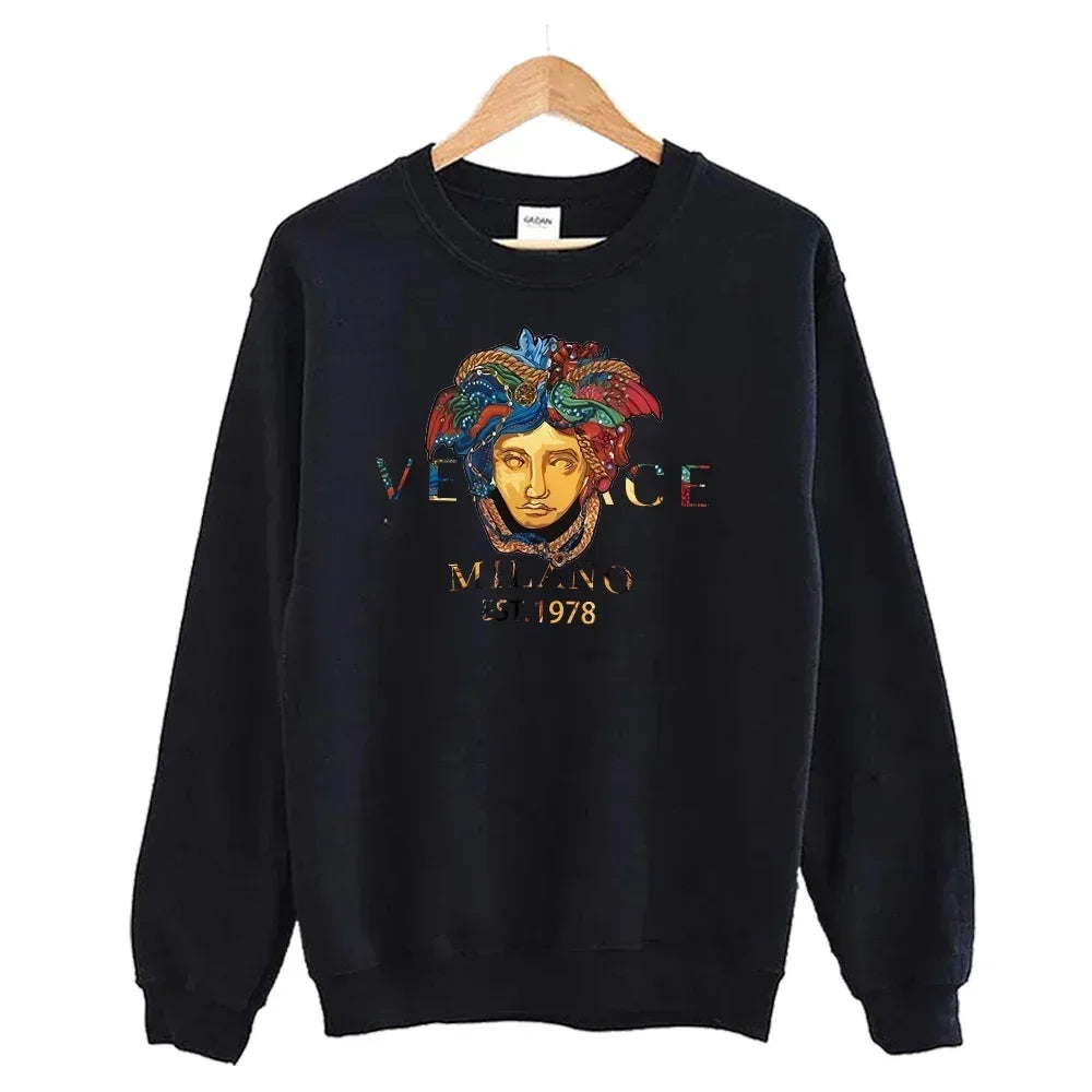 Men's autumn round neck sweatshirt set, luxurious printed simple casual sports set