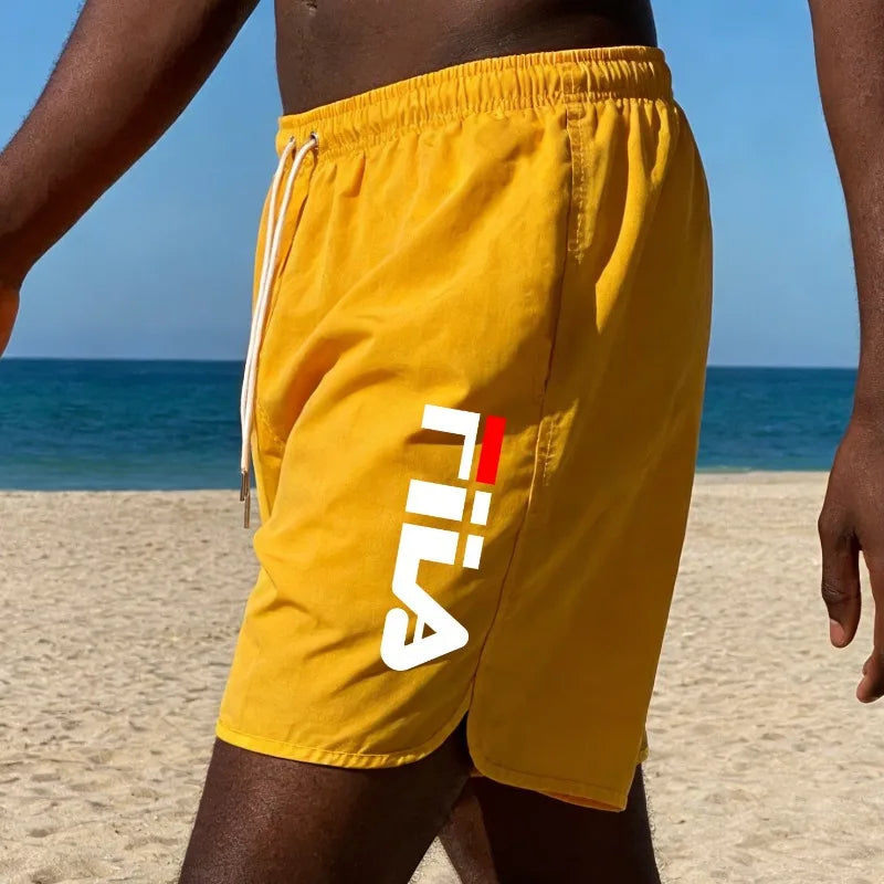 Men's Quick-Dry Beach Pants with Fashion Print, Comfortable Loose-Fit Surfing and Swimming Shorts