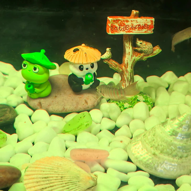 Aquarium Decoration Mini Fishing Panda Fishing Frog Fish Tank DIY Landscaping Ornaments Home Garden Pond Decorations