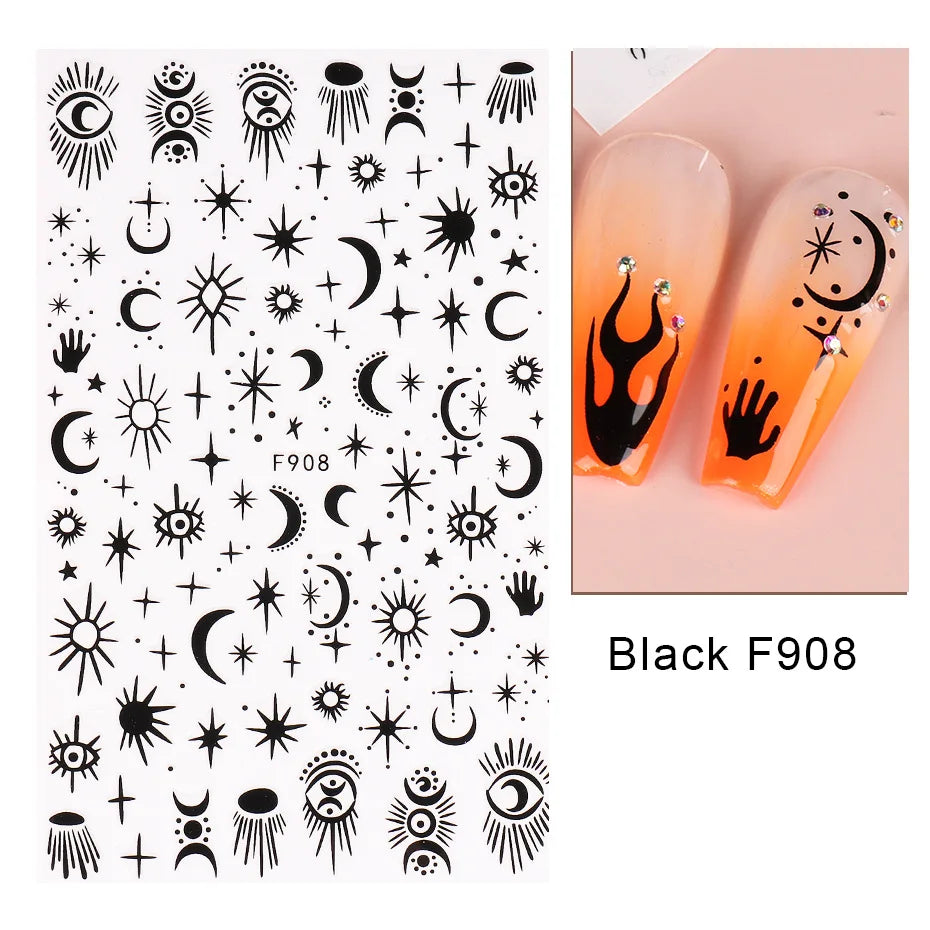 1PCS Black White Butterfly Laser Nail Stickers Y2K Nail Art Decoration Abstract Lines Bronzing Flowers Stickers For Nails