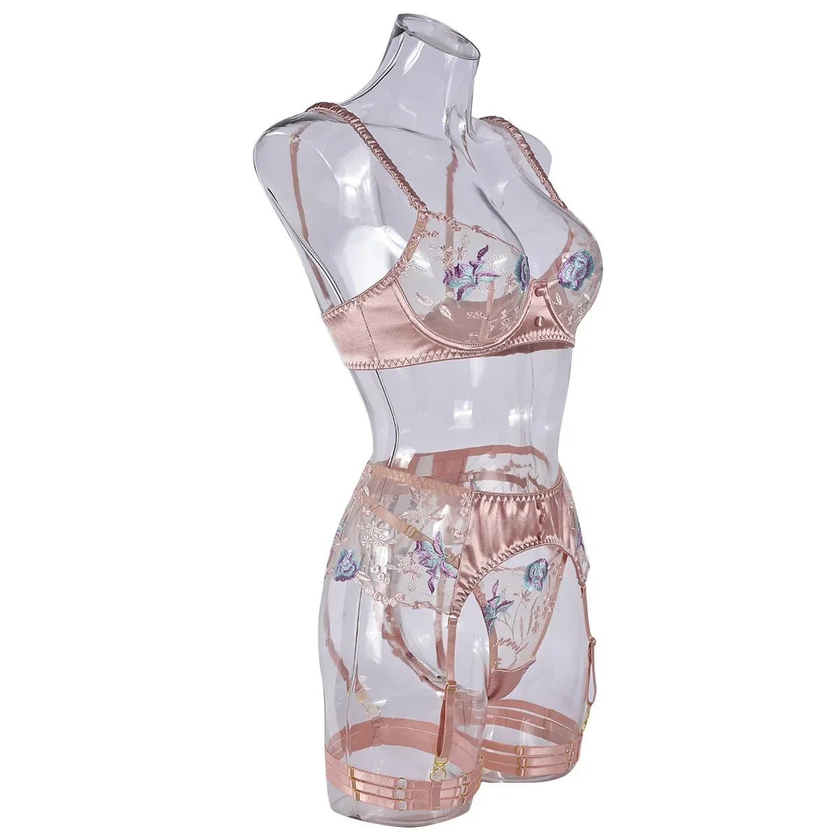 Ellolace Sensual Women Lingerie Fancy Floral Sheen Silk Underwear Transparent Garter Exotic Sets Fairy Luxury Intimate Goods