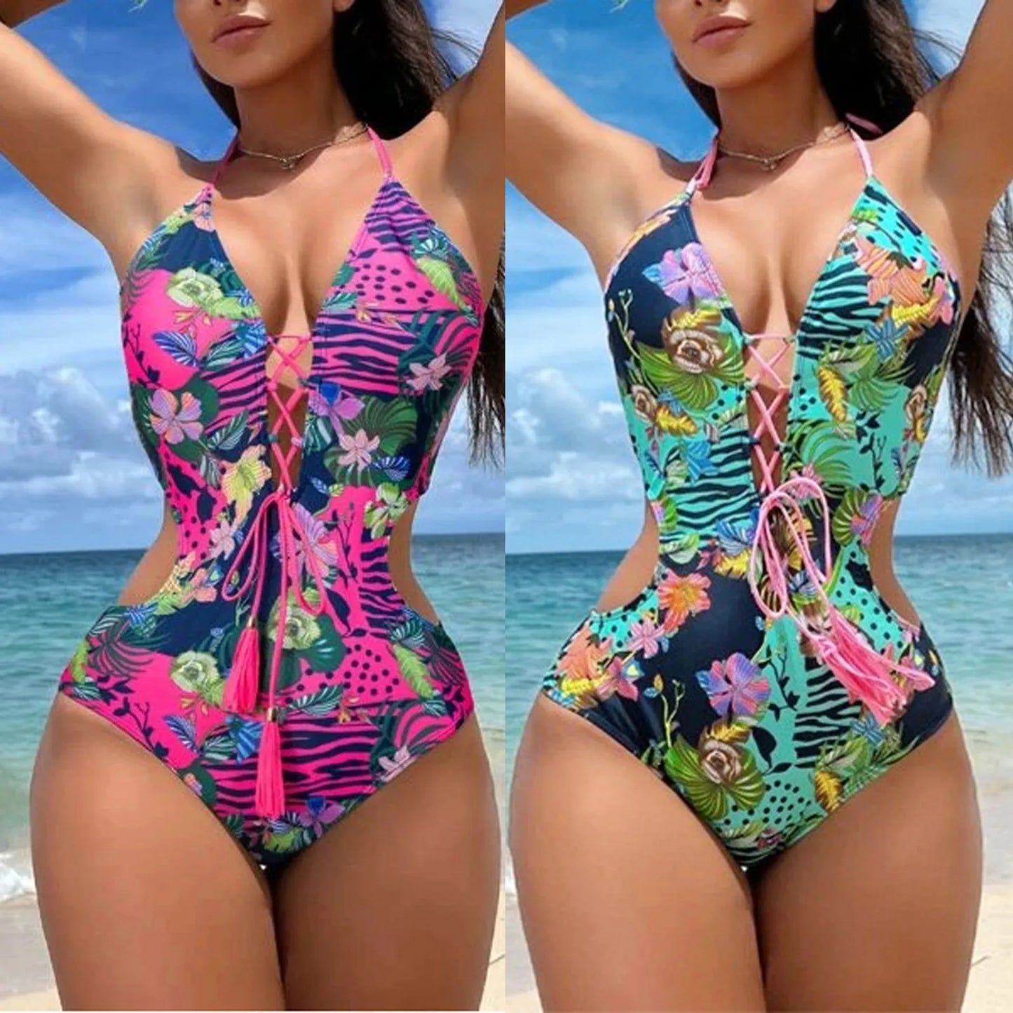 Sexy Bikini Women's Swimsuit Corded At The Chest Tassel Closure Waist Leaky Back Buckle Bikini Women High Waisted Bikini Bottoms