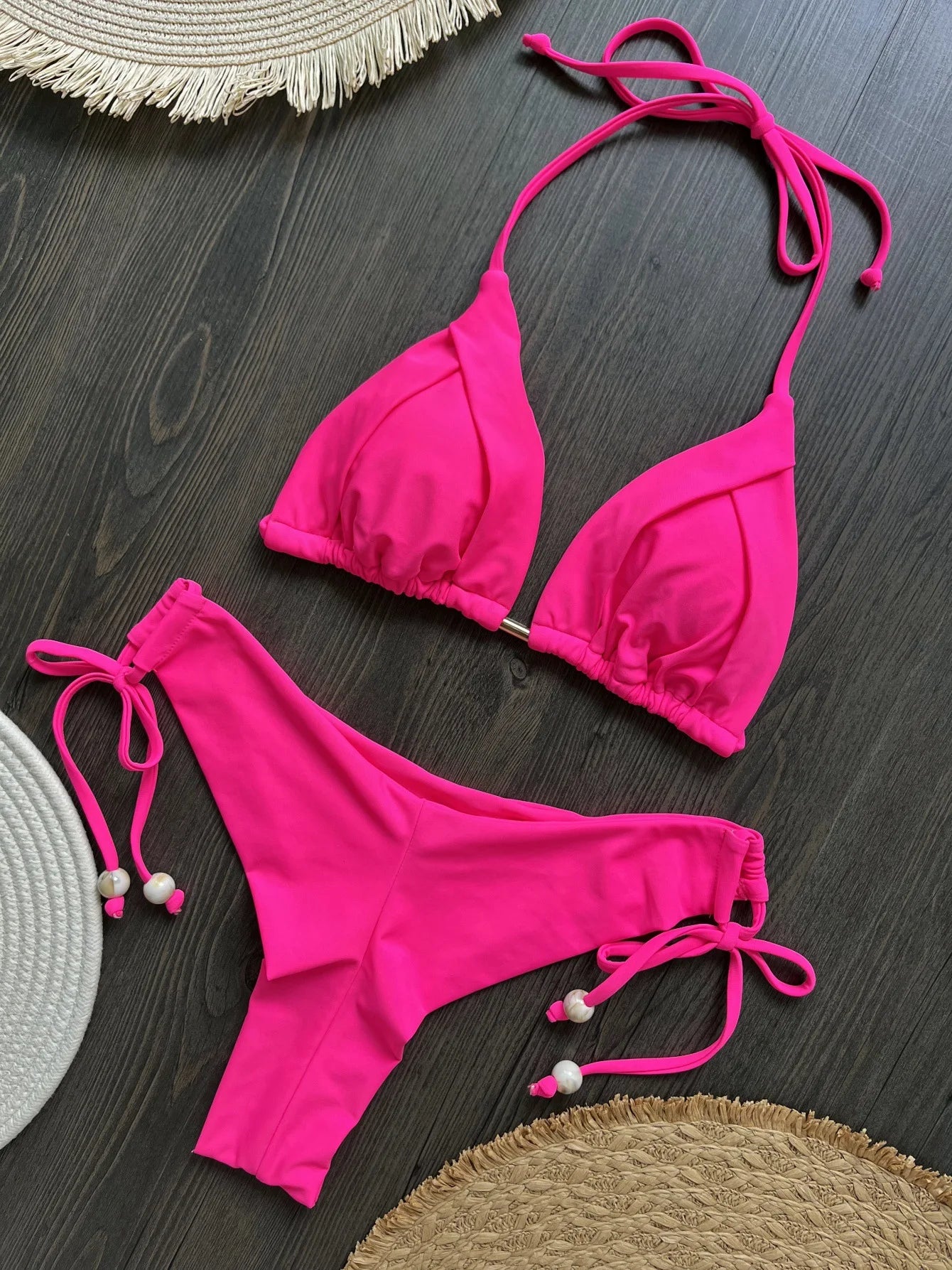 Summer Brazilian Bikini Set Women Sexy Bandage Top Thong Bottom 2 Pieces Set Push-up Swimwear Lace Up Swimsuit Beachwear
