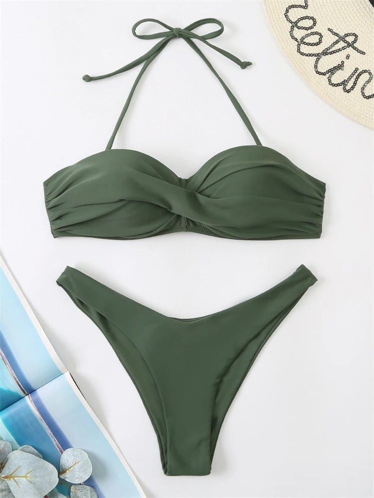 Bikini Swimsuit Women Swimwear 2026 New Solid Push Up Bikinis Set High Waist Thong Bathing Suit Two Pieces Swimming Suits Female