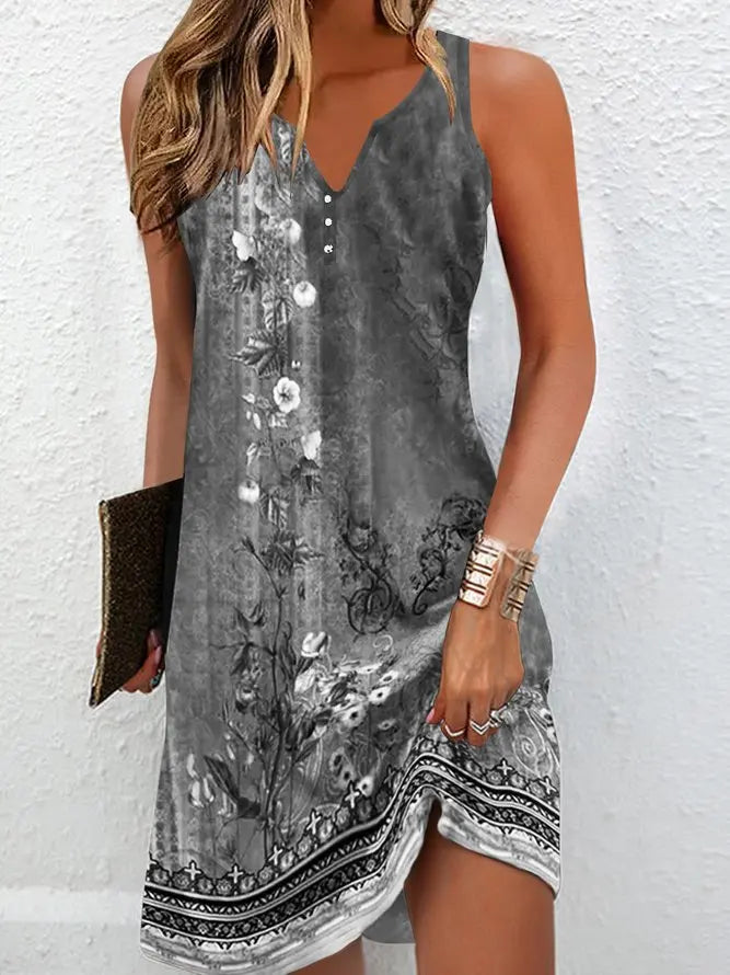 Summer Beaded Dresses for Women 2023 Fashion Stitching V Neck Loose Bohemian Vacation Basic Sleeveless Party Dresses Vestidos