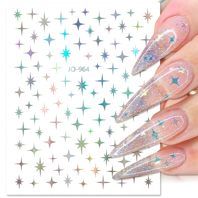 1PCS Black White Butterfly Laser Nail Stickers Y2K Nail Art Decoration Abstract Lines Bronzing Flowers Stickers For Nails