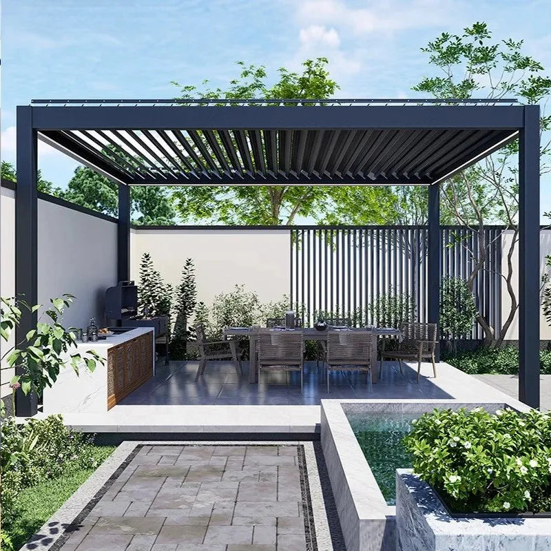 Pergola murale bioclimatique en aluminium, toit à persienne motorisée, auvent extérieur étanche pour balcon ou jardin