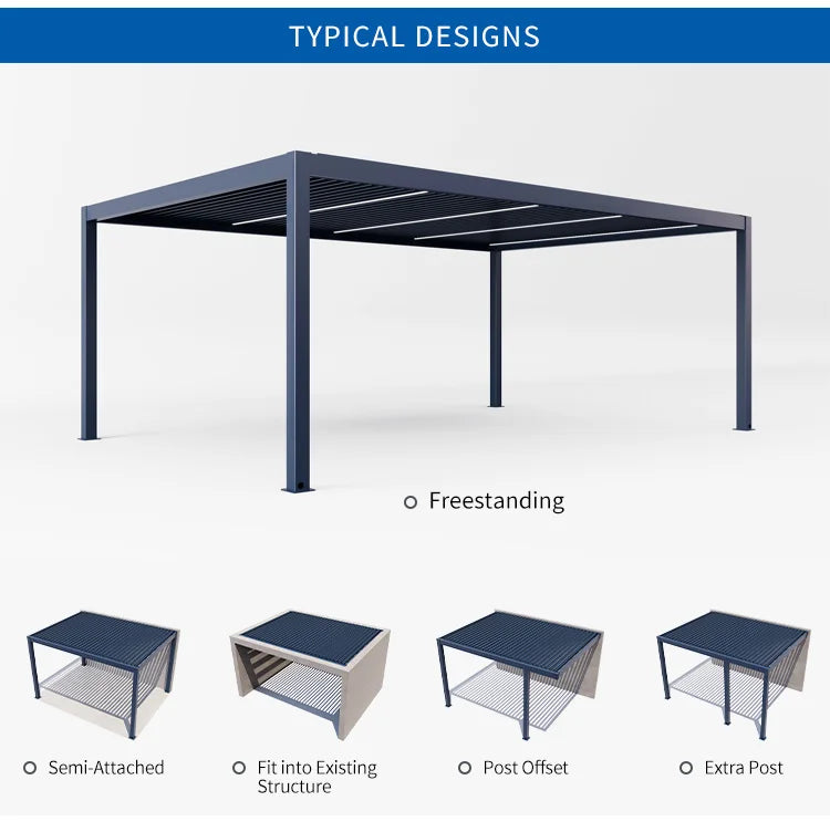 Garden Adjustable Outdoor Gazebo Customized Modern Bioclimatic Motorized Aluminium Louver Pergola