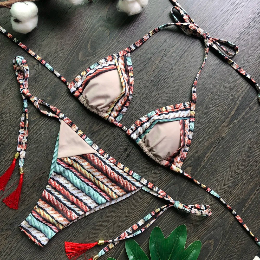 2021 Sexy Bikini Set 2 piece Hot Stamp Sport Swimwear Women Beachwear Push-Up Padded Swimsuit Bodysuit Exquisite Bather