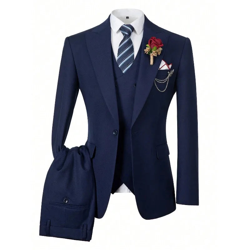 Men's Suits 3Pieces Suit Set For Men Elegant Solid Fashion Slim Fit Prom Blazer Double Breasted Vest Pants Set Business