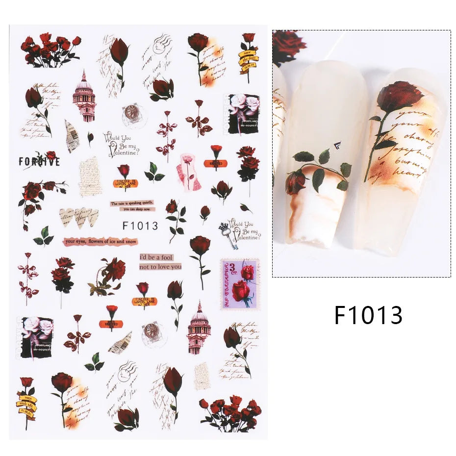 1PCS Black White Butterfly Laser Nail Stickers Y2K Nail Art Decoration Abstract Lines Bronzing Flowers Stickers For Nails