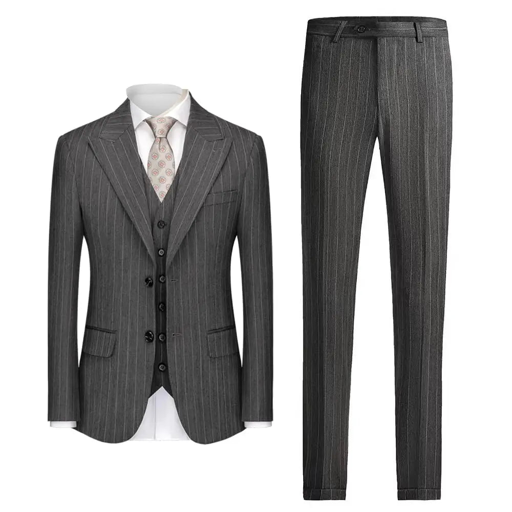 Men's 3-Piece Slim Fit Stripe Suit Blazer Jacket Vest Pants Set | Wedding Tuxedo Formal Business Prom Party US Size XXS-3XL