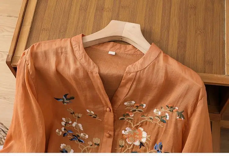 Luxury Embroidery Vintage Shirts Summer Women's Clothing Trends Tops Casual Cardigan Loose Short Coat Patchwork Buttons Blouses