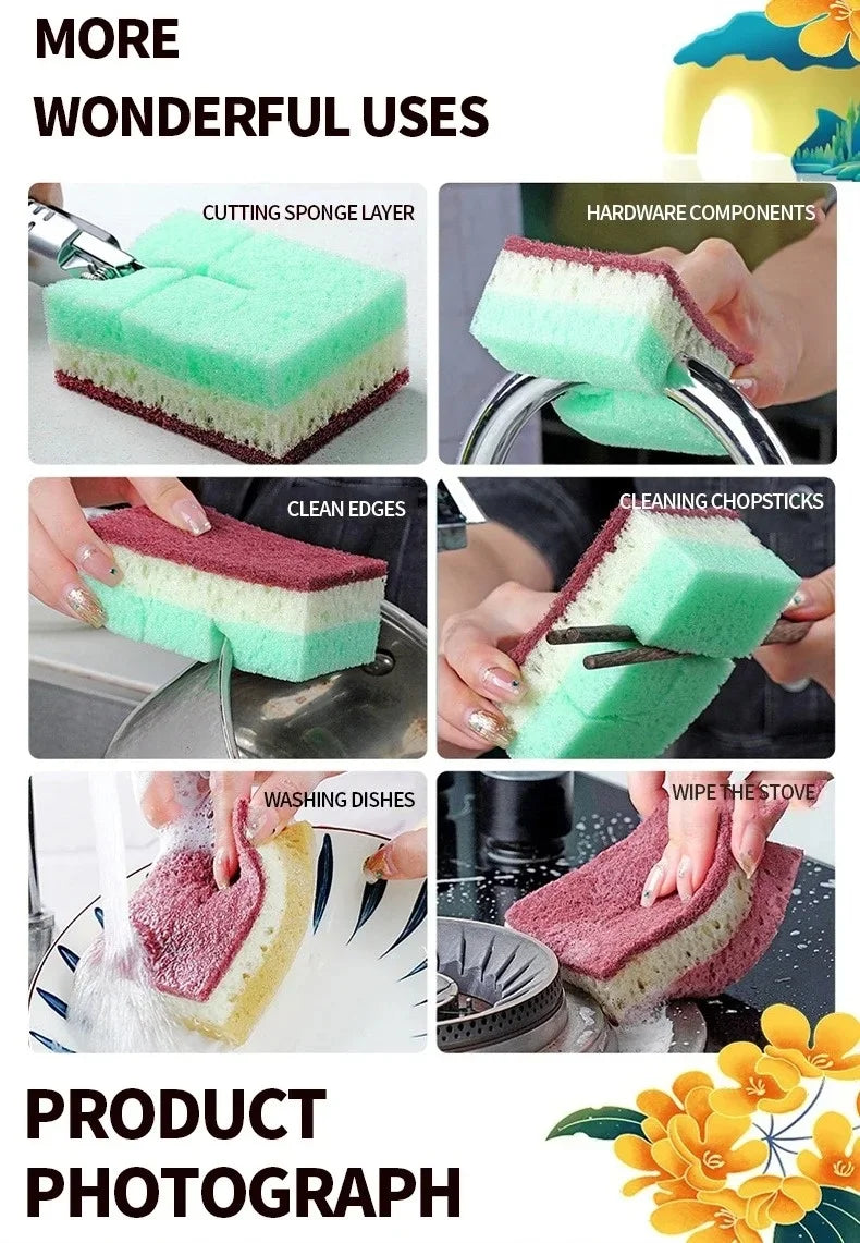 Dishwashing Cleaning Sponge High Density Strong Stain Removal Kitchen Bathroom Dish Washing Cleaning Tool 3-Color Porous Sponge
