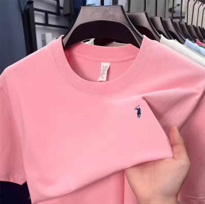 Men's Cotton Short Sleeve T-Shirt Fashionable Pony Print Summer New High-end Comfortable Casual Crew Neck Top