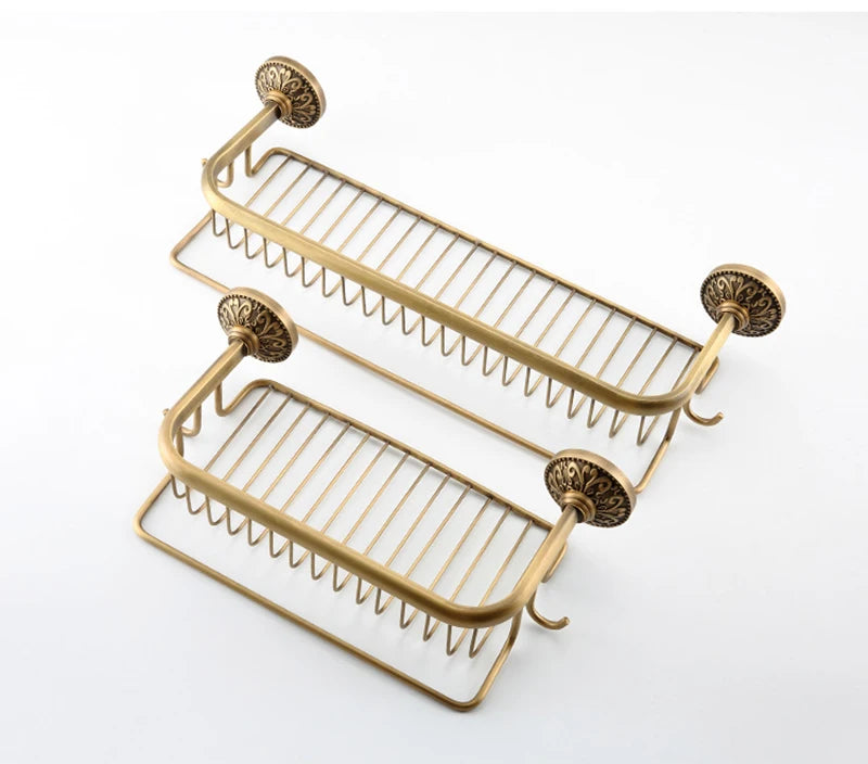 Antique Bronze Brass Wall Mounted Bathroom Soap Basket Bathroom Shower Shelf Shampoo Holder Shelves Storage Shelf Rack