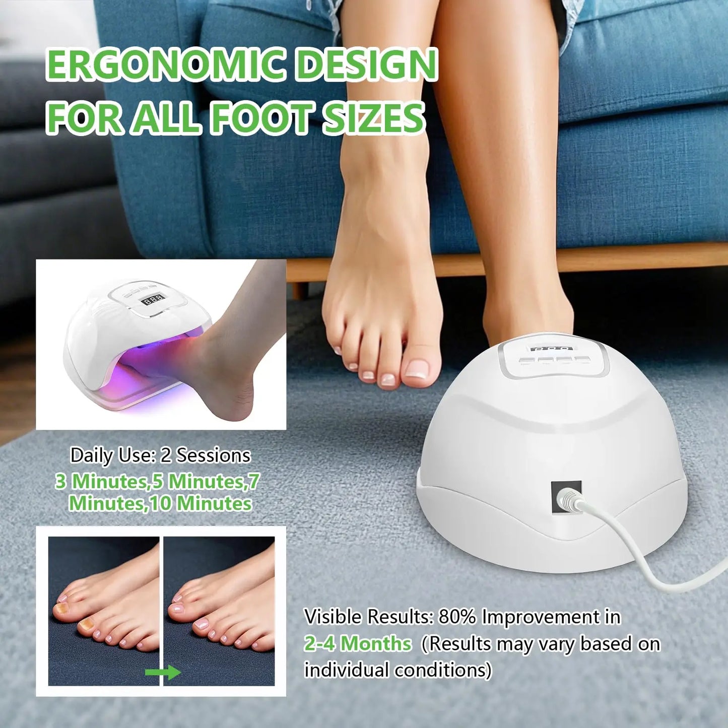 Laser Device for Mycosis Nails 15x470 nm Blue Light&30x650 nm Red Light for Nail Fungus Treatment Digital Display Nail Care