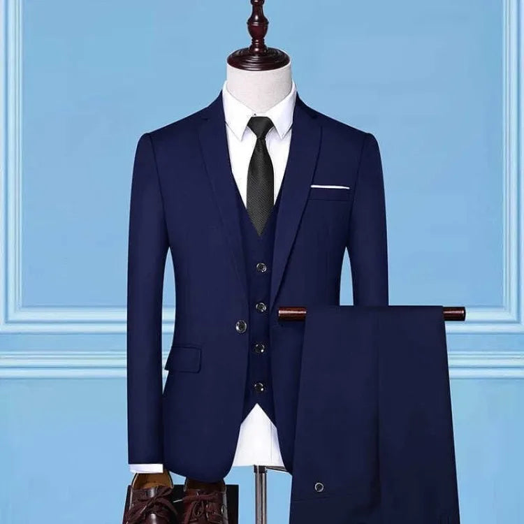 Men Suit 3 Piece Set Slim Fit Korean Style Best Man Groom Wedding Tuxedo Brother Group Formal Attire
