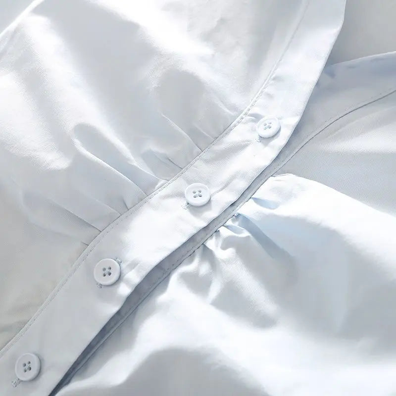 Cropped Summer Shirts Women Simple Office Lady All-match Solid Sweet Short-sleeve Design Chic Young Y2k Tops Popular Slim Preppy