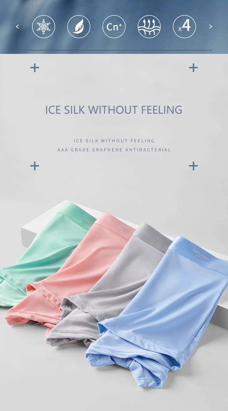 4pcs Boxer Shorts Men's Ice Silk Underwear Male Underpants Breathable Sexy Thin Panties U Convex Lingerie Wholesale Lots L-6XL