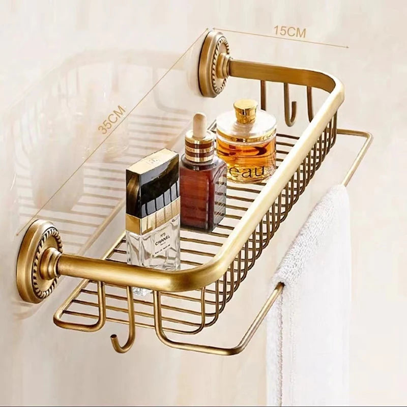 Antique Bronze Brass Wall Mounted Bathroom Soap Basket Bathroom Shower Shelf Shampoo Holder Shelves Storage Shelf Rack