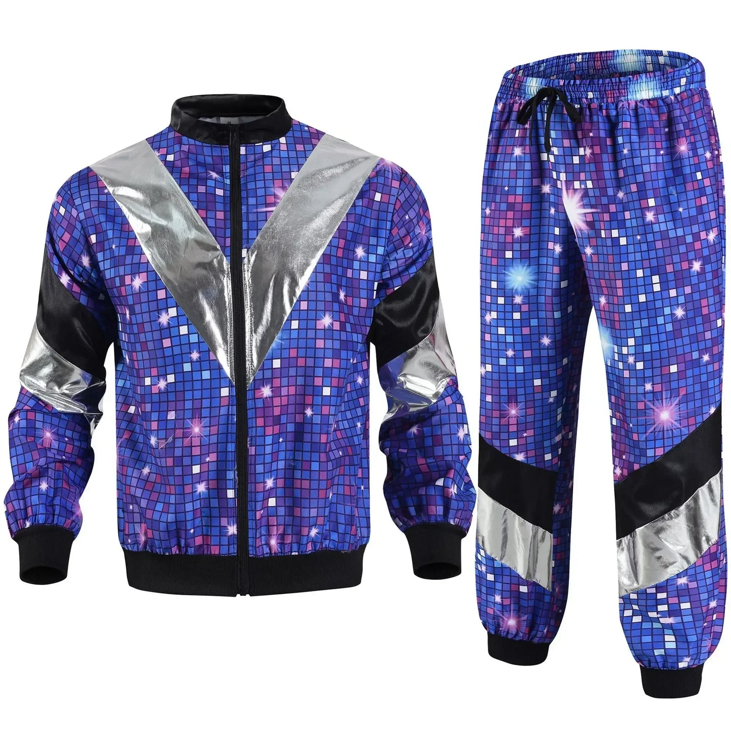Men’s 80s Costume 1990s Outfit for Men Tracksuit Costume Hip Hop Set Disco 2pcs Jogging Wear Windbreaker Couples Track Suit
