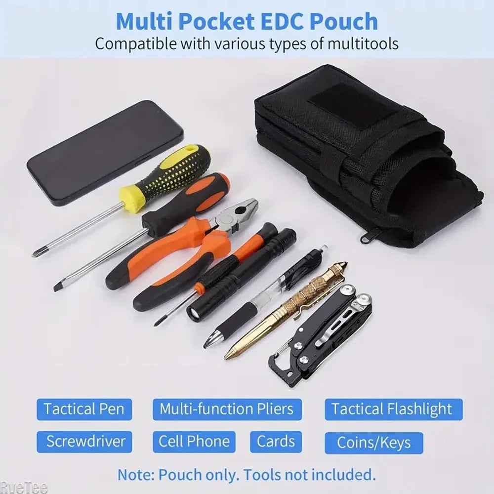Tactical EDC Pouch Belt Holster - Multitool Organizer for Electricians Compact Tool Sleeve Tool Pouch Fits Phone Knife & Gear