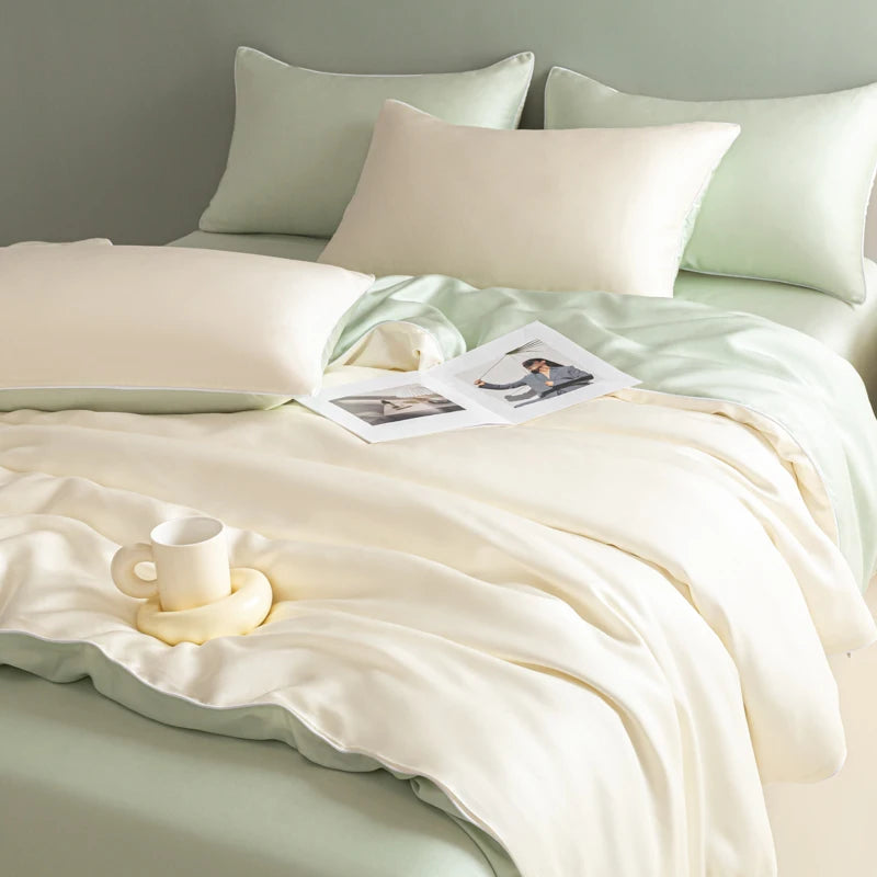 New Washed Ice Silk Bedding Set 4PCS Summer Cool Touch Rope Design Sheet Set Soft Breathable Hotel Luxury Twin/Full/Queen Size
