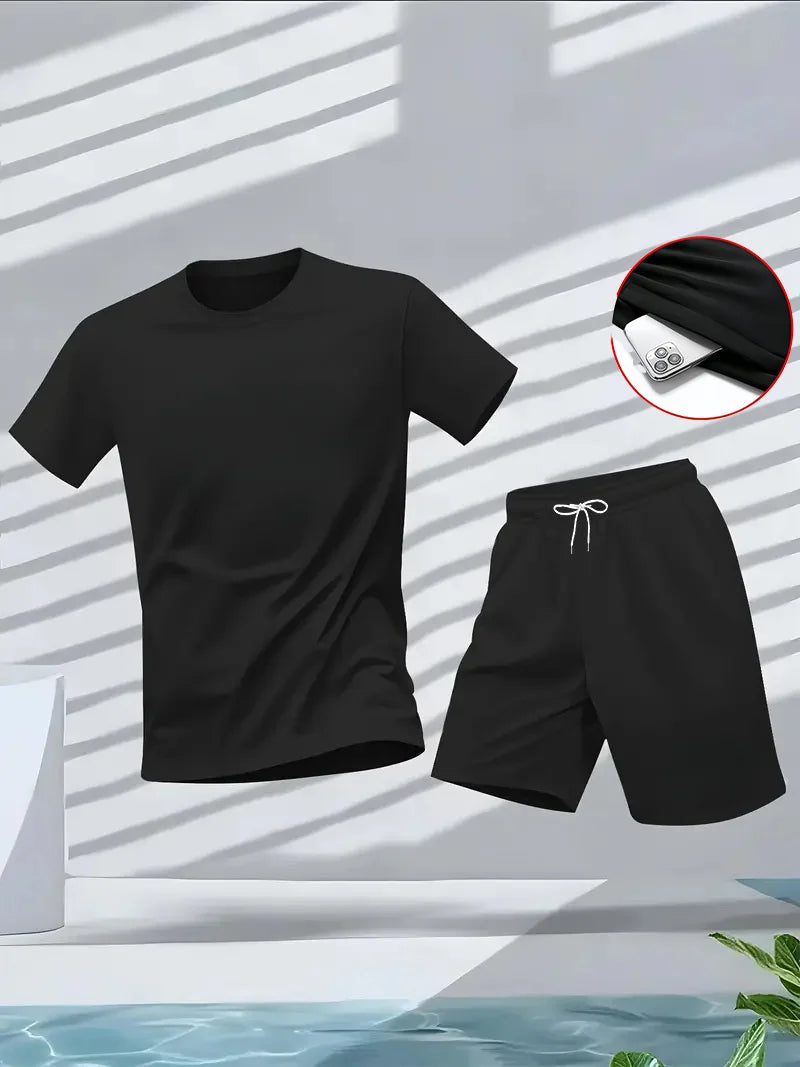 Men's Suit 2pcs Set Fashion Leisure Comfortable Set Men Including T-shirts Shorts Suitable Sports Fitness Activities Summer