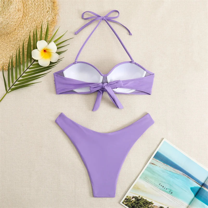 Bikini Swimsuit Women Swimwear 2026 New Solid Push Up Bikinis Set High Waist Thong Bathing Suit Two Pieces Swimming Suits Female