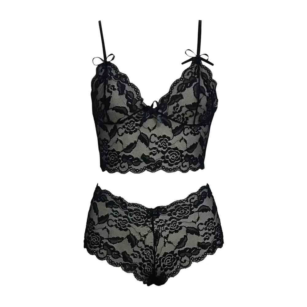 Sexy Lingerie Underwear Suits for Women Black Shorts Solid Lace White Vest Camisole Tube Top Flower Printed Womens Lingerie Set