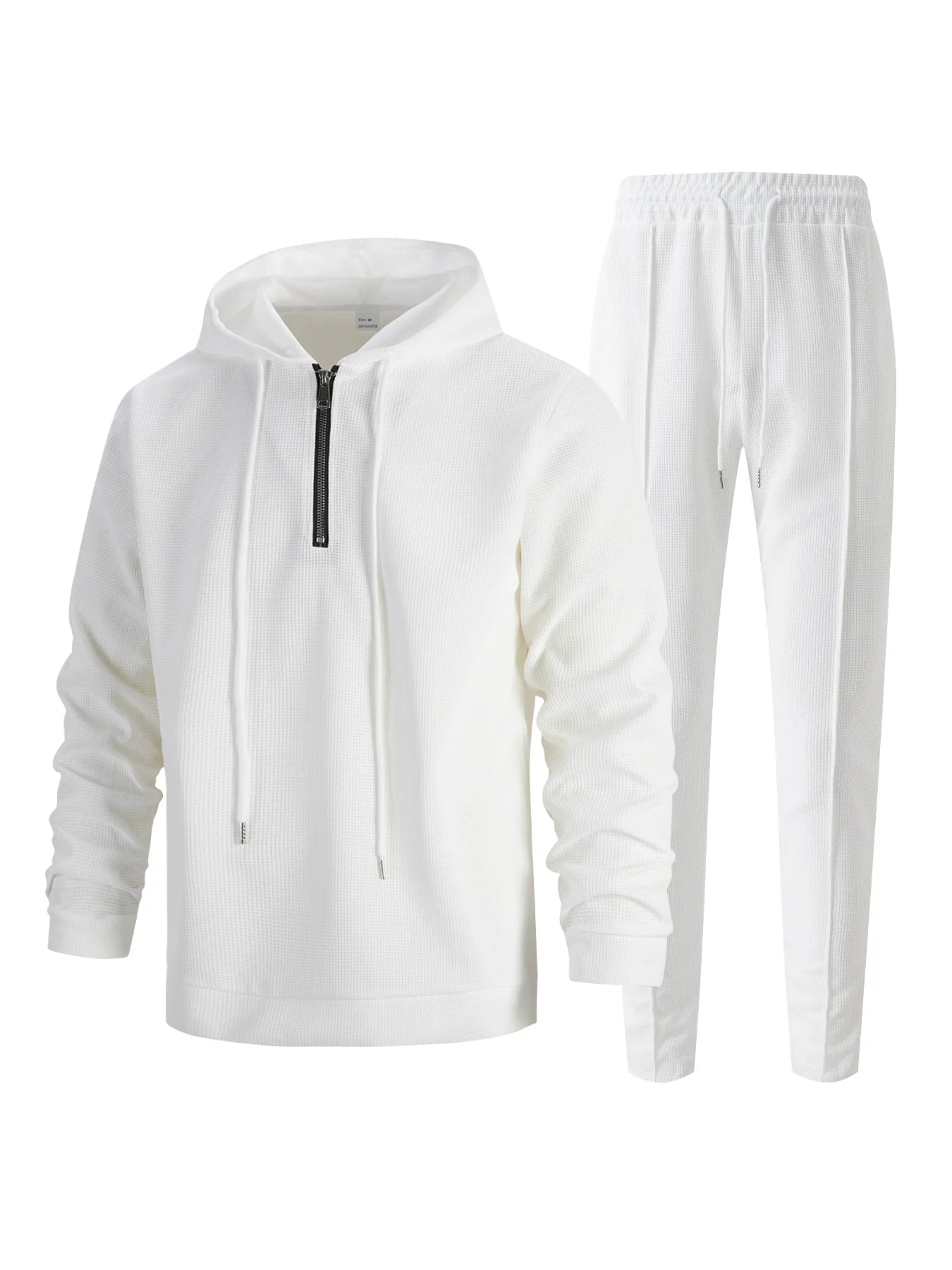 Teen Boys 2-Piece Set Waffle Knit Half-Zip Hoodie And Drawstring Pants Casual Comfortable Clothing