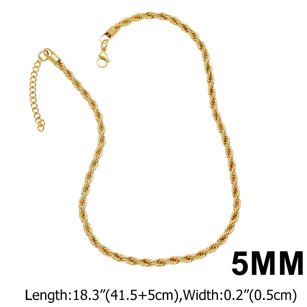 OCESRIO Trendy Gold Color 3/4/5/6mm Twisted Rope Chain Copper Gold Plated Handmade Necklace Chain Jewelry Making Supplies nker31