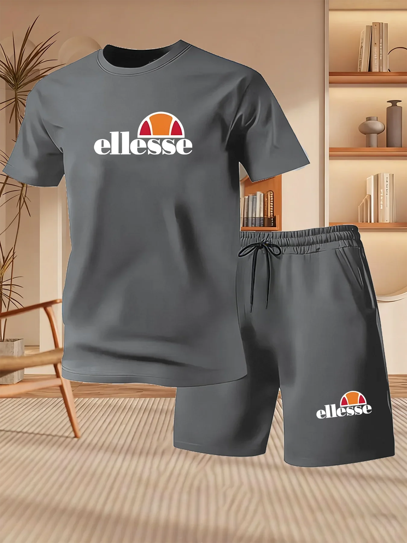 Summer New Men's Casual Fashion Outdoor Sports Men's Clothing, Printed T-shirt Casual Home Leisure 2-piece Set