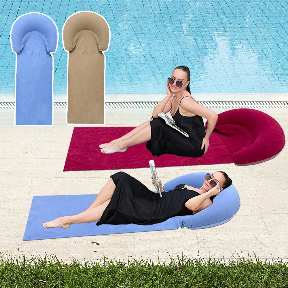 1pcs Inflatable Beach Mat Grass Cushion PVC Moisture Proof Portable Foldable Beach Sleeping Mat Suitable For Outdoor Activities