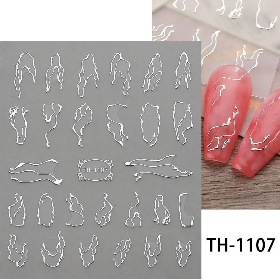 1PCS Black White Butterfly Laser Nail Stickers Y2K Nail Art Decoration Abstract Lines Bronzing Flowers Stickers For Nails