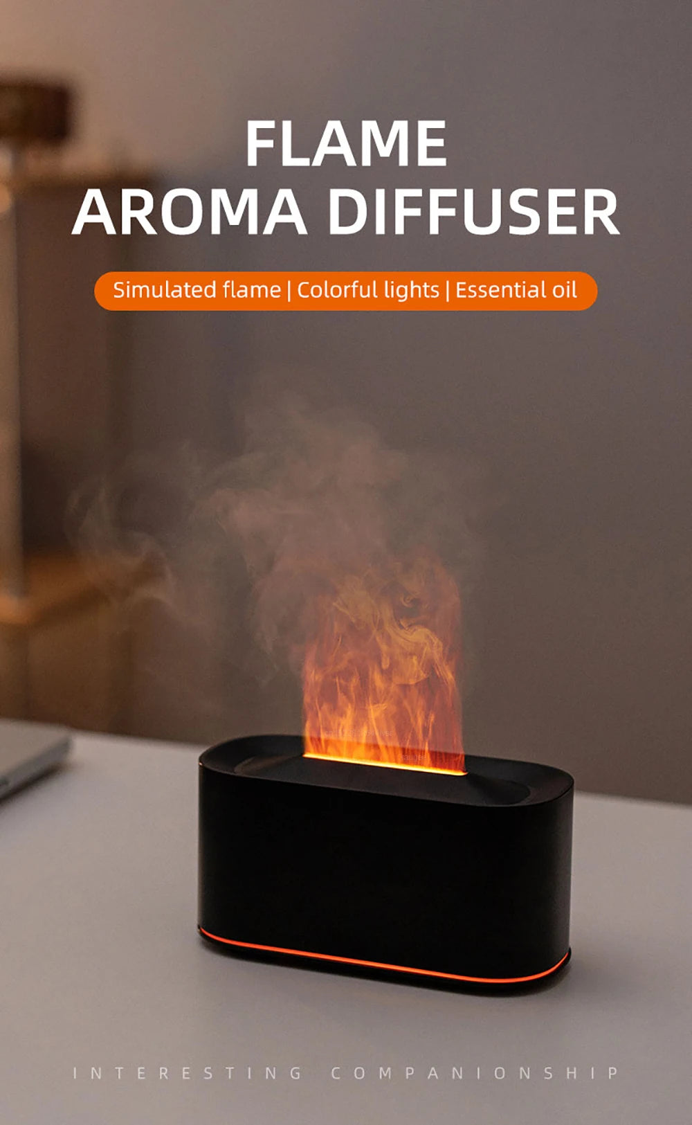 Aroma Humidifier Flame Essential Oils Diffuser Air Humidifier for Home Bedroom Mini Air Fragrance Diffuser with LED Night Light