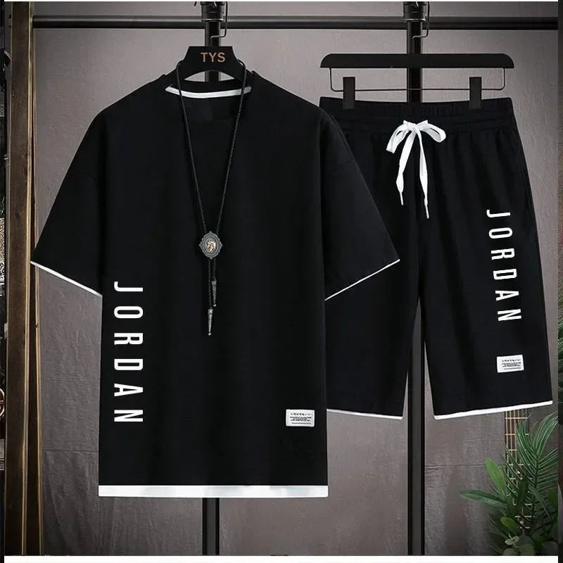 Summer hot selling men's sports set JORDAN printed casual T-shirt+shorts two-piece running set breathable and comfortable